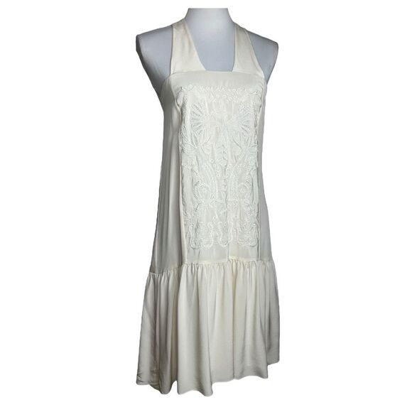 Tibi Silk Slip Dress S Ivory Embroidered Drop Waist Victorian Coquette Shift - Picture 3 of 12